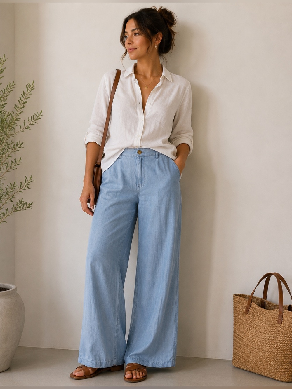 j. jill blue chambray lyocell wide leg pants size 12
